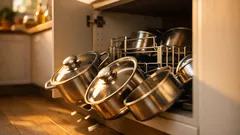 Mit einem Topf-Organizer Schluss mit Schrankchaos: so sparst du Platz und Nerven